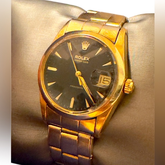 ROLEX Men's Oyster Date Gold-Plated Watch, Black Dial, Ref. 3131, 1950s. - Picture 2 of 16